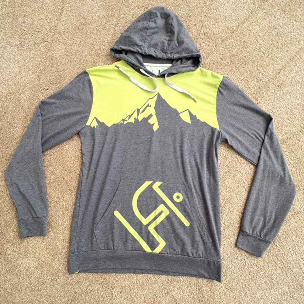 FlowState Marketing Lightweight Mountain Graphic Hoodie – Size Large – Gray/Neon